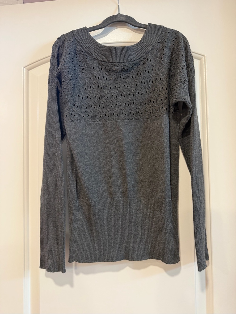 DKNY- Charcoal Gray Rhinestone Logo Sweater - Picture 3 of 7